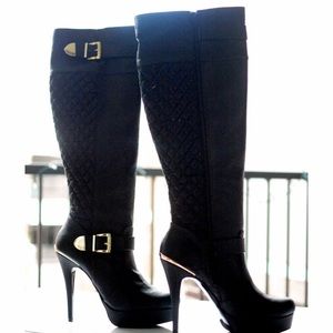 Black with gold heeled boots
